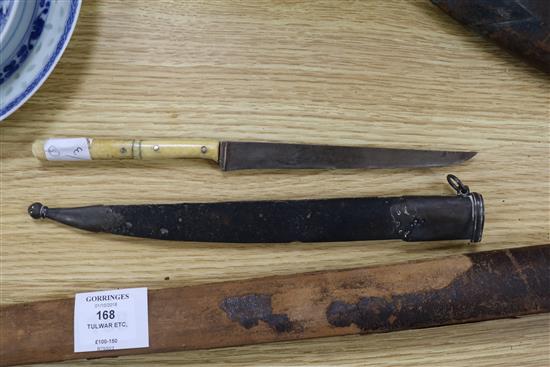 An Indian Tulwar, Kukri and Caucasian knife 96cm